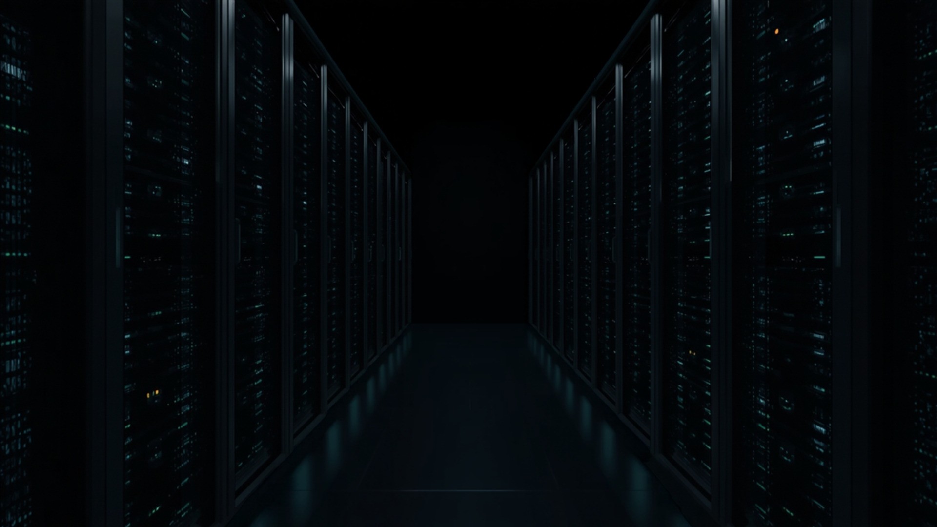 Dark data center aisle with one server node lifted out of a rack while the others stay lit
