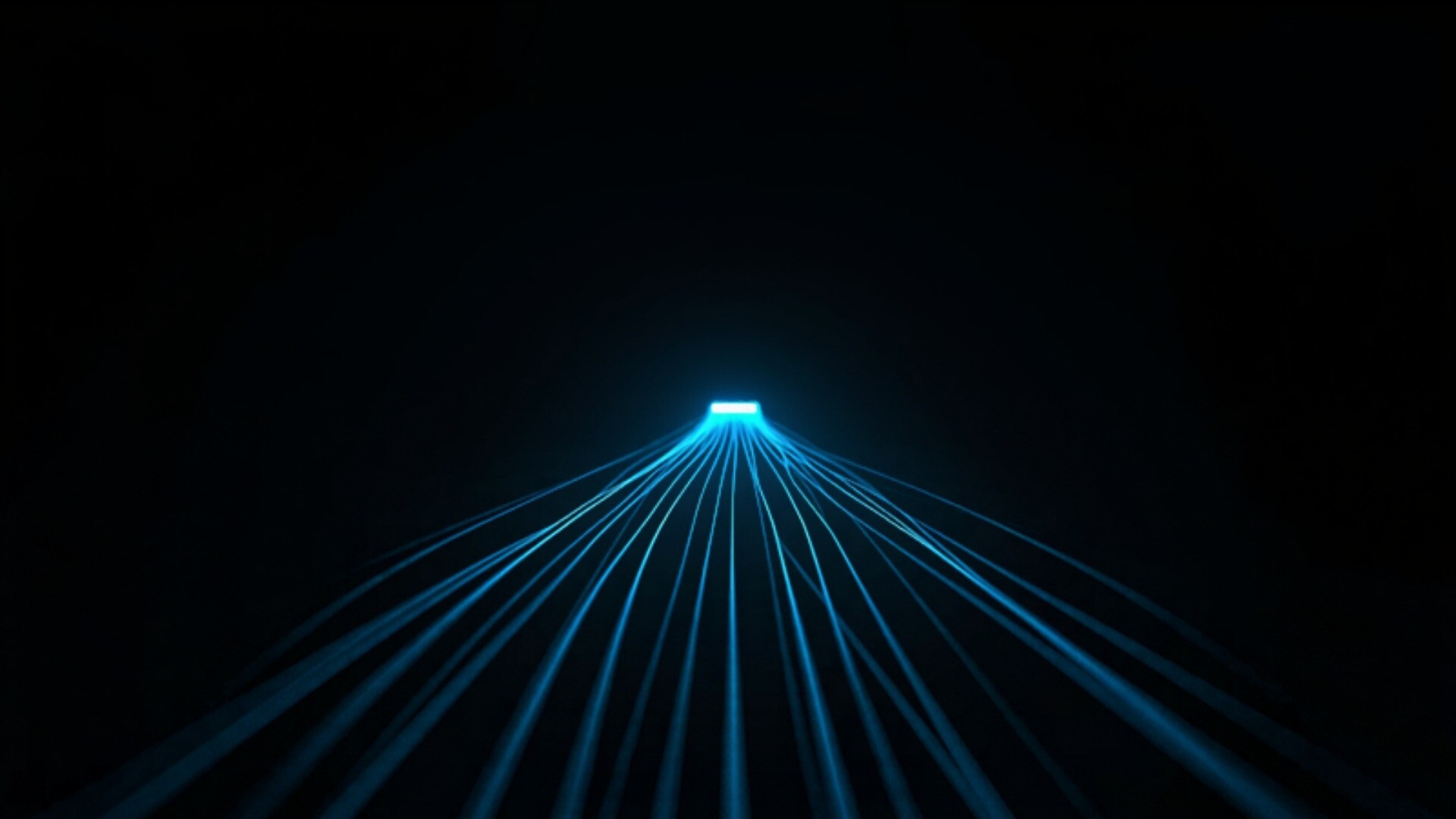 A single glowing server blade running hot among dark racks, light streaming back toward a distant storage array